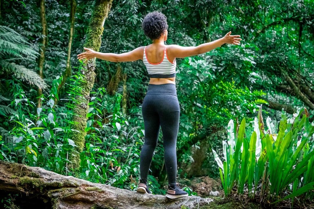 Woman forest bathing