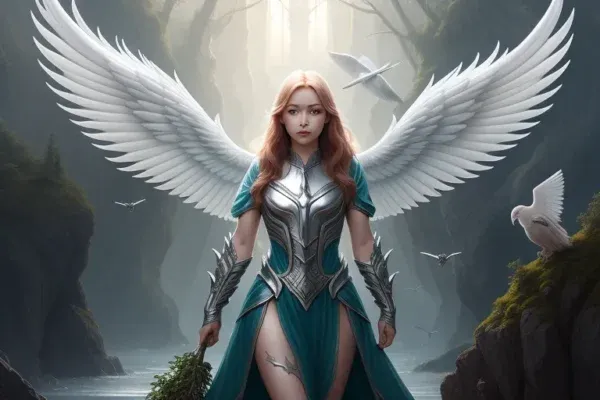 Archangel Ariel at moonlit with doves